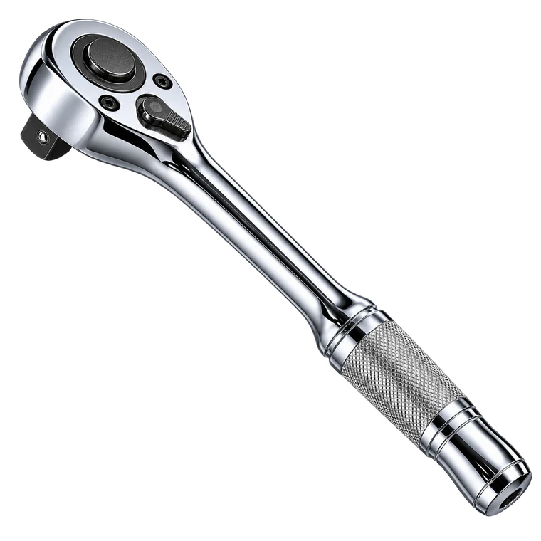 Chrome ratchet wrench with one floating bolt and two floating nuts
